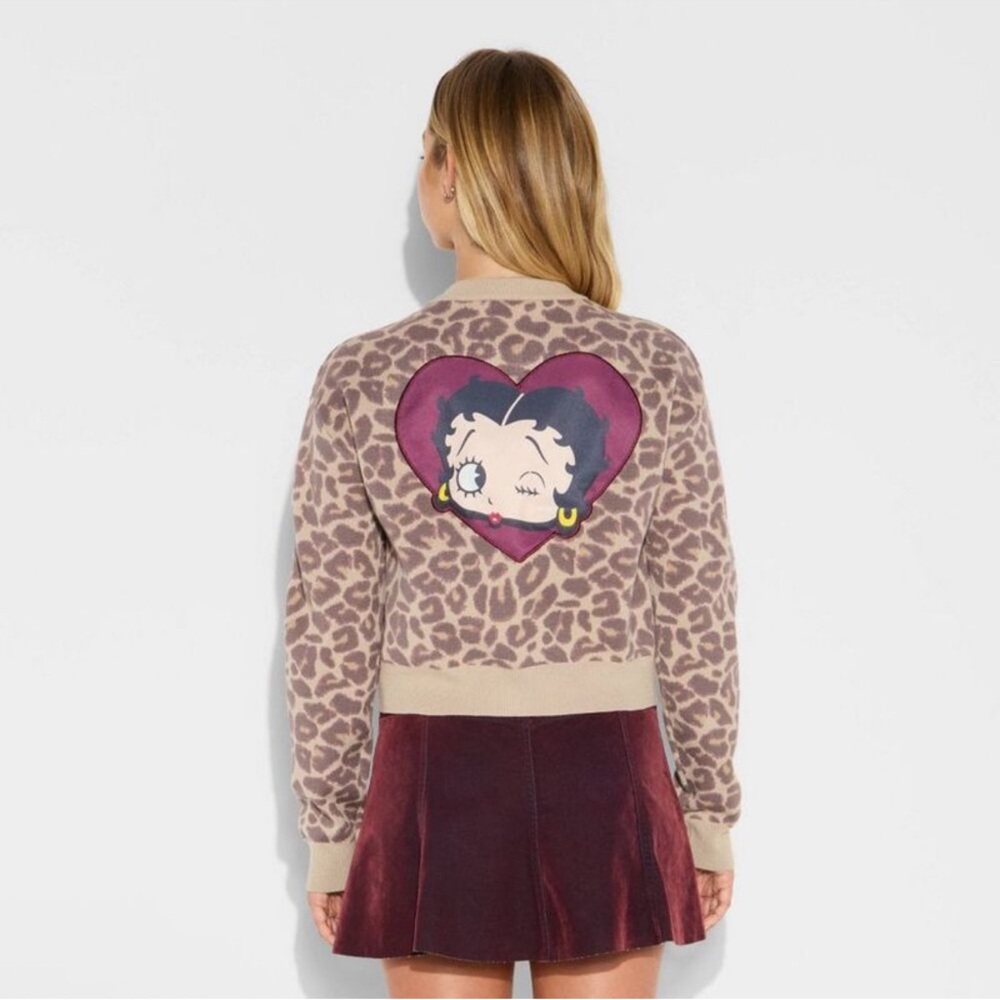NEW Betty Boop Leopard Graphic Heart Cardigan Sz XXS